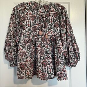 Floral paisley babydoll tie top